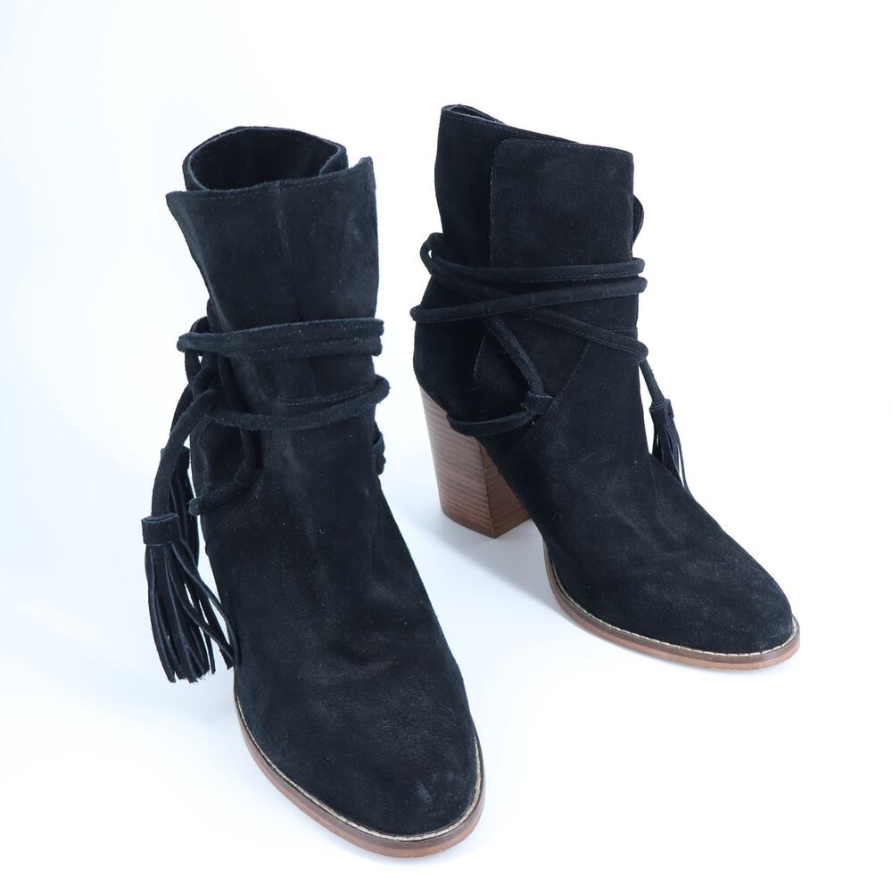 Aldo Contessina Heeled Ankle Boots Black Suede Wrap Around Tie Women's 9